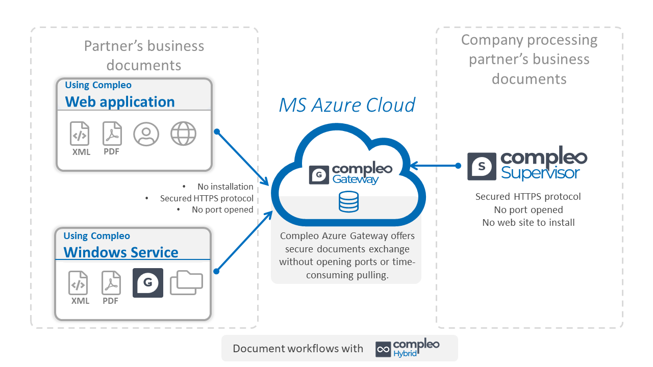 Document management over heterogenous network with compleo hybrid