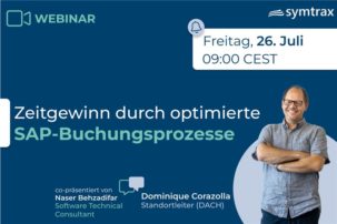 Standortleitung von Symtrax, im Hintergrund stehen die Eckdaten des Webinars wie Datum, Uhrzeit, Titel und wer das Webinar durchführt sowie deren Job-Position