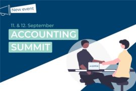 zwei menschen gegenüber voneinander, in der mitte ein tisch, spiegelt Symtrax auf dem accounting summit mit Kunden dar